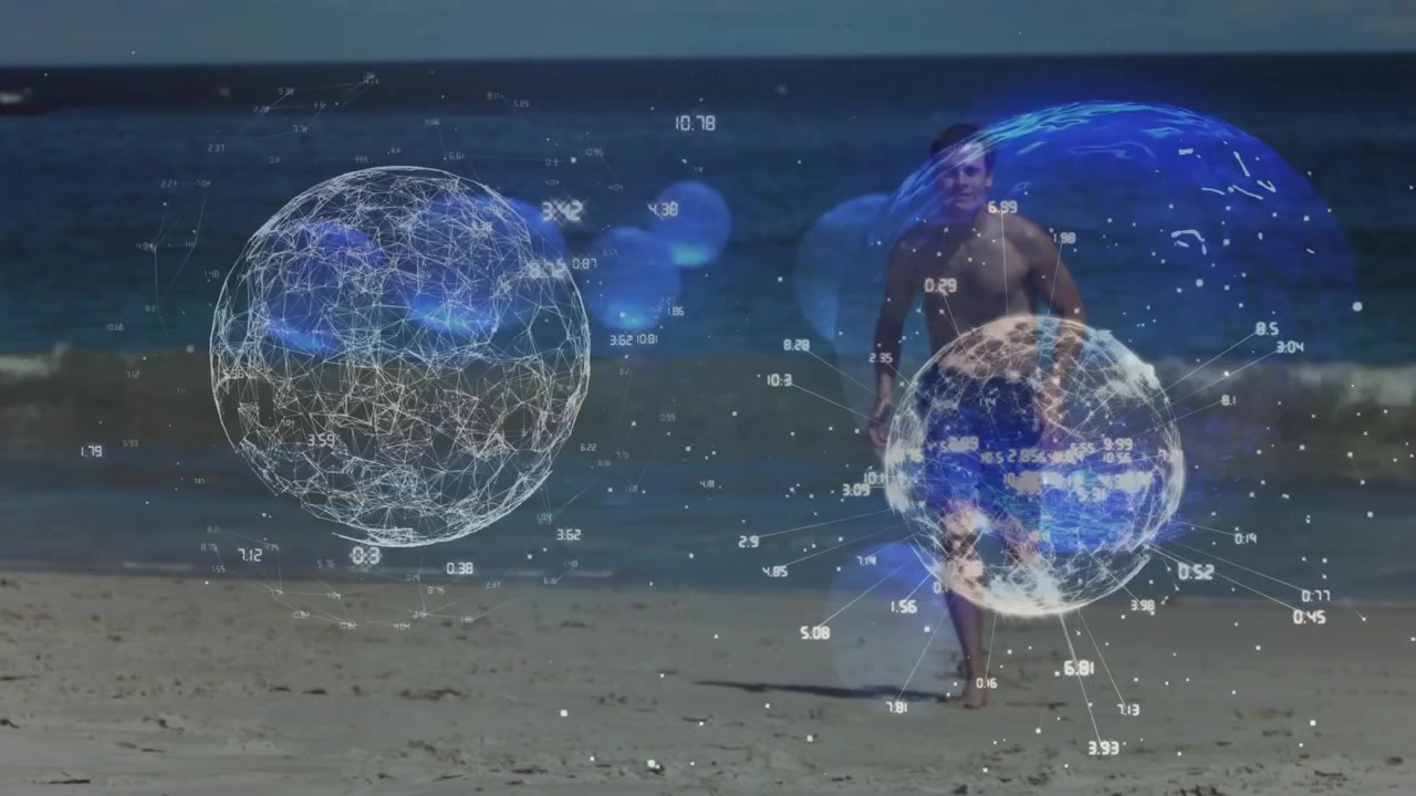 Animazione di un globo con numeri su un paesaggio