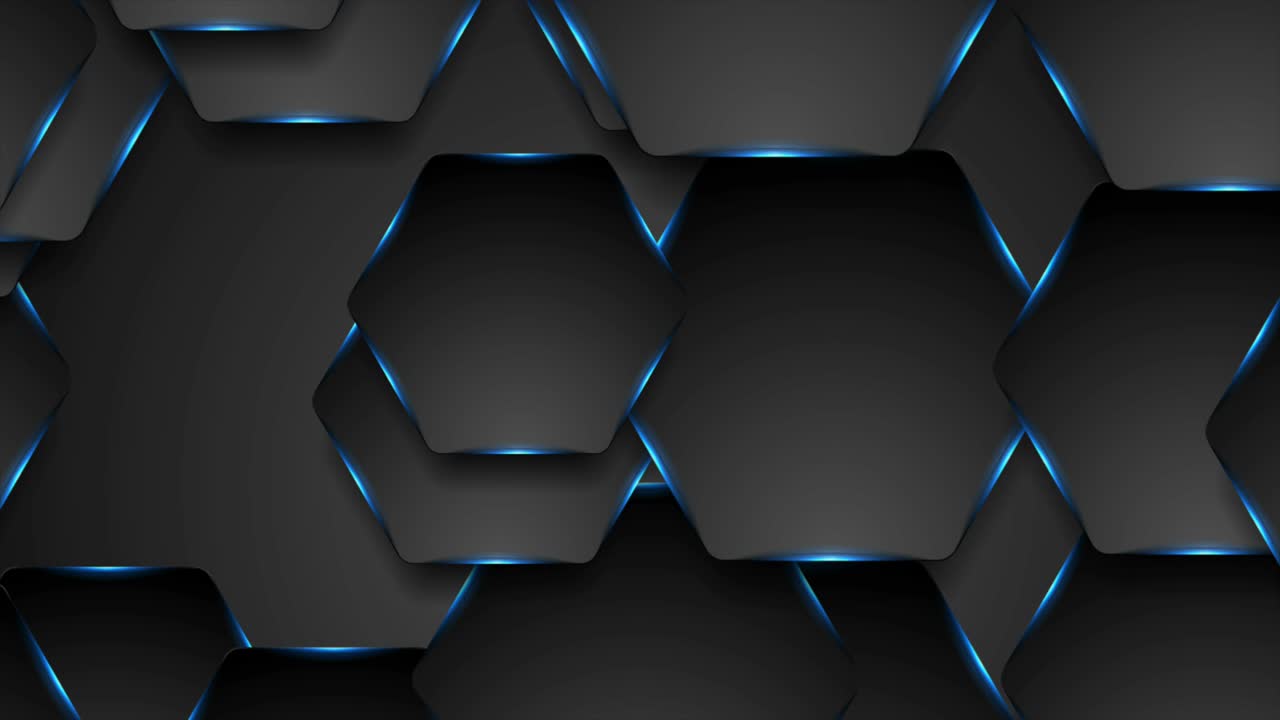 Black and glowing blue hexagonal pattern motion background