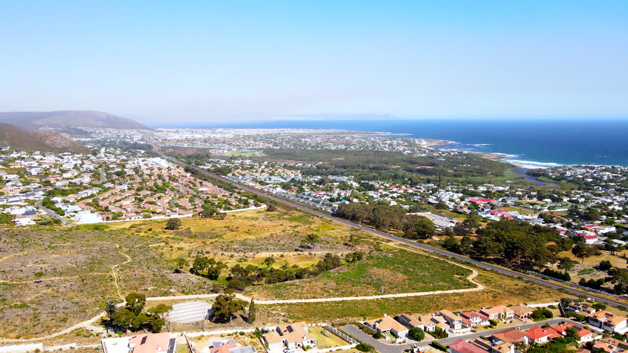 Property development along Overstrand coastline outside Hermanus, aerial view