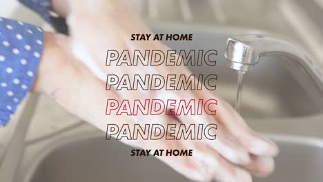 Animation-of-words-Stay-At-Home-Pandemic-flashing-over-a-person-washing-hands