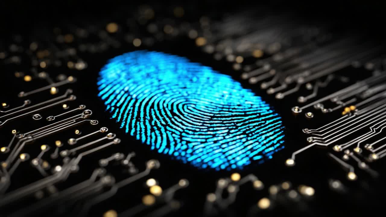 A Close-Up View of a Digital Fingerprint Displayed on an Intricate Circuit Board Background, Illustrating the Intersection of Technology and Personal Identification