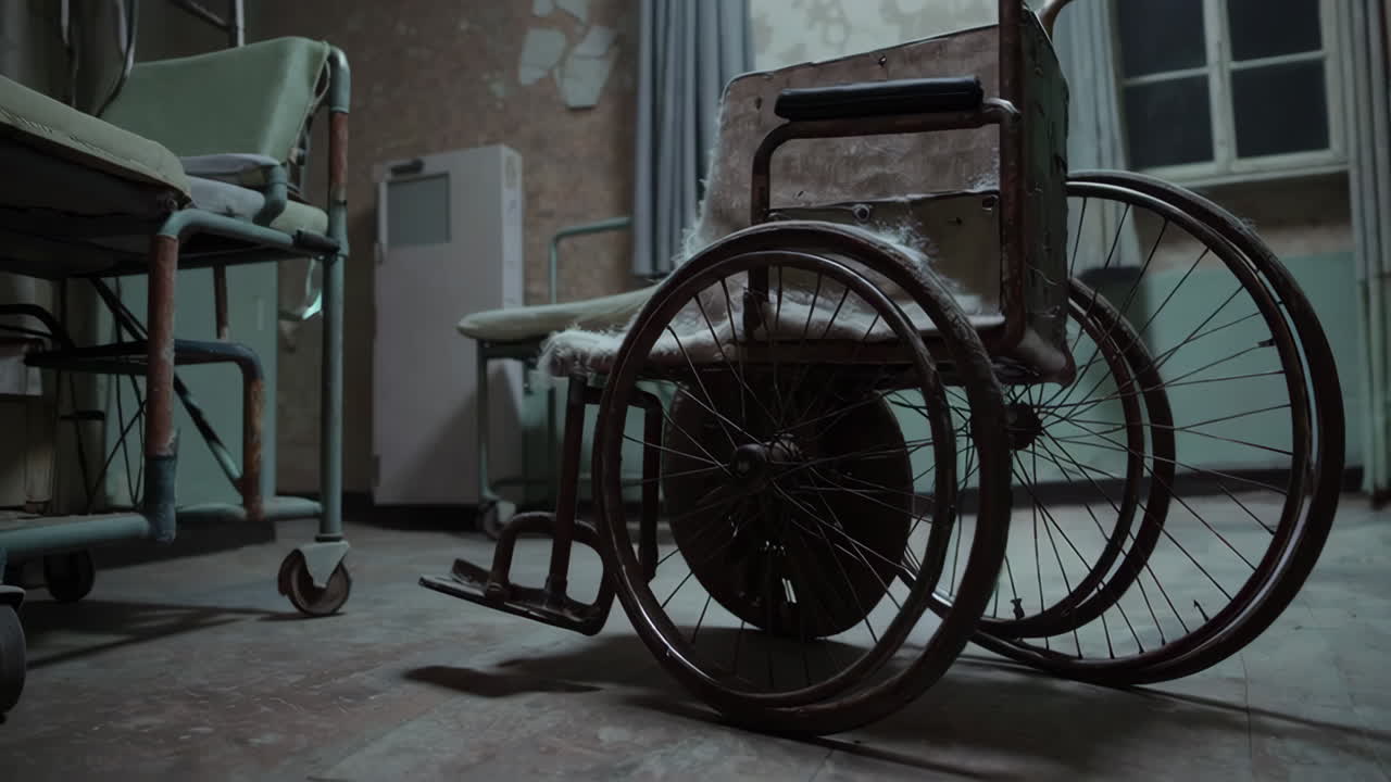 Abandoned Hospital Room with Old Wheelchair