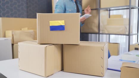 ukraine flag on logistic cargo package.