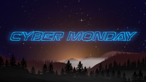 cyber monday with mountains and forest in night