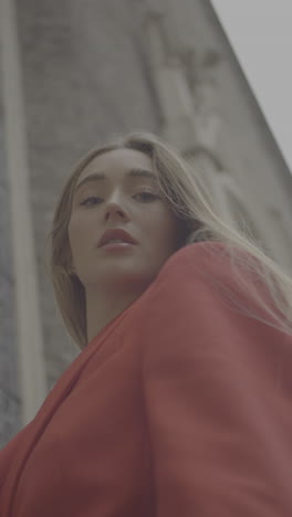 stylish woman in red blazer