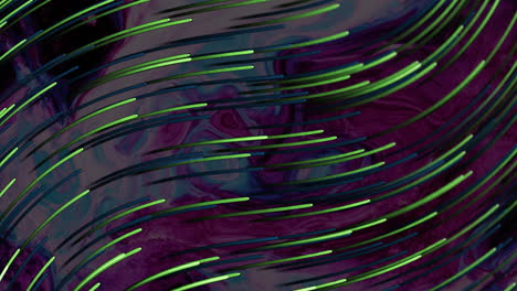 animation of curvy green lights moving up over dark purple and pink blots