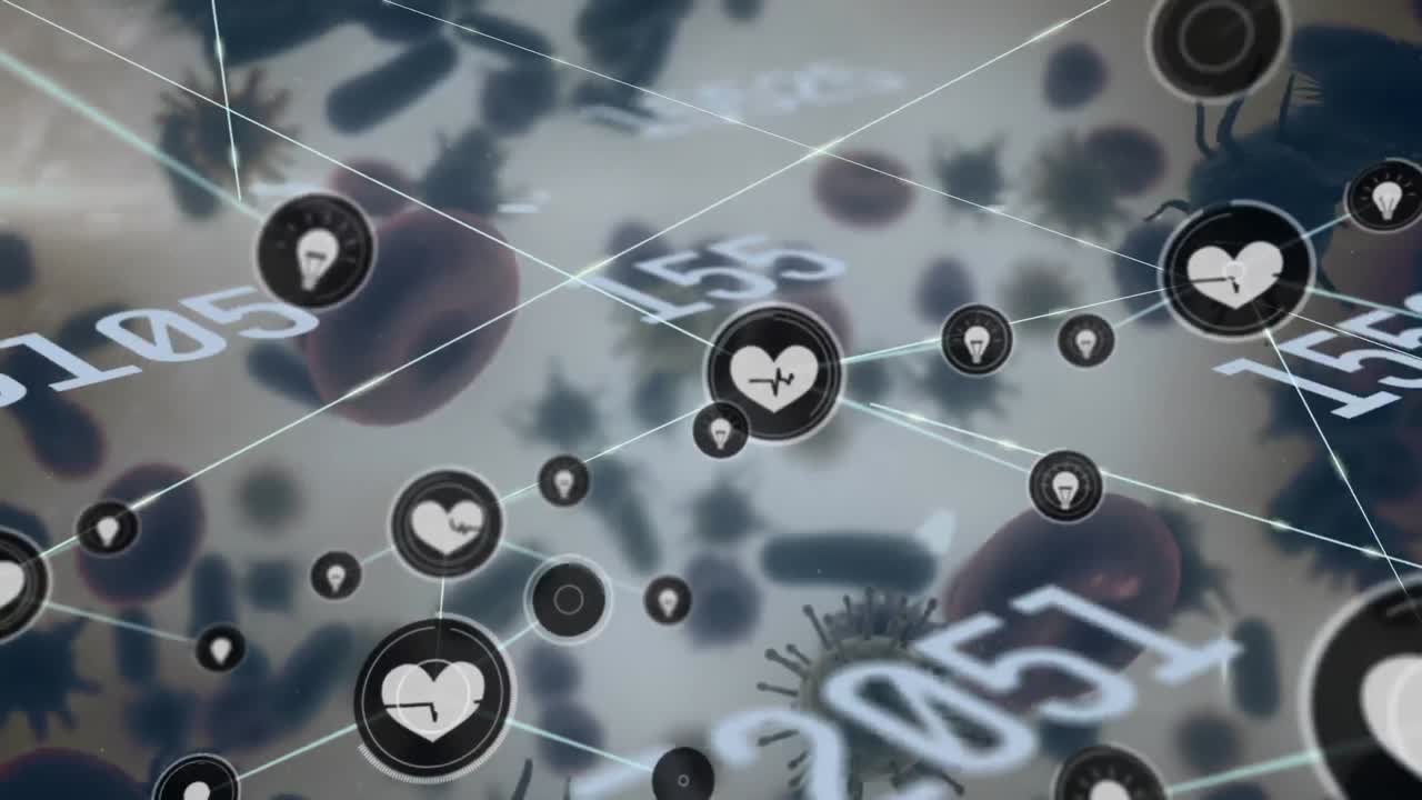 코로나 19 세포에서 번호가 바뀌는 연결 네트워크의 애니메이션