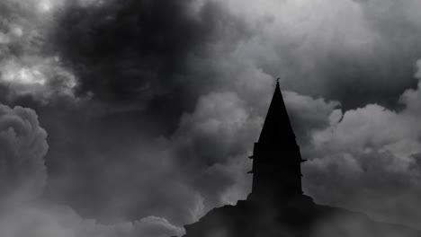 4k silhouette church building and thunderstorm