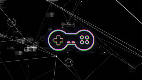 Game-controller-animation-over-network-of-connections-and-data-processing