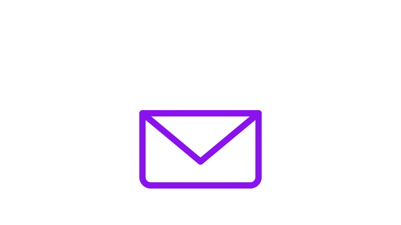 Icona email animata con contorno viola e linee di collegamento