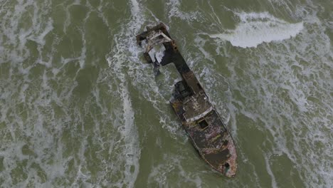 Abandoned-Shipwreck-of-Zeila-on-Famous-Skeleton-Coast,-Namibia---Aerial