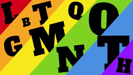 animación de letras lgbtq negras en rayas de arco iris