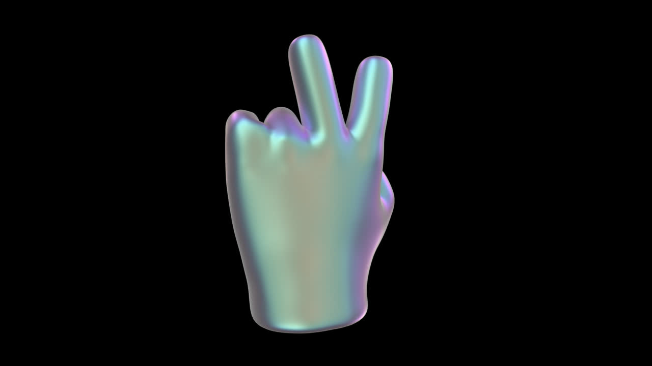 Mano 3D Iridescente che Fa il Segno della Pace