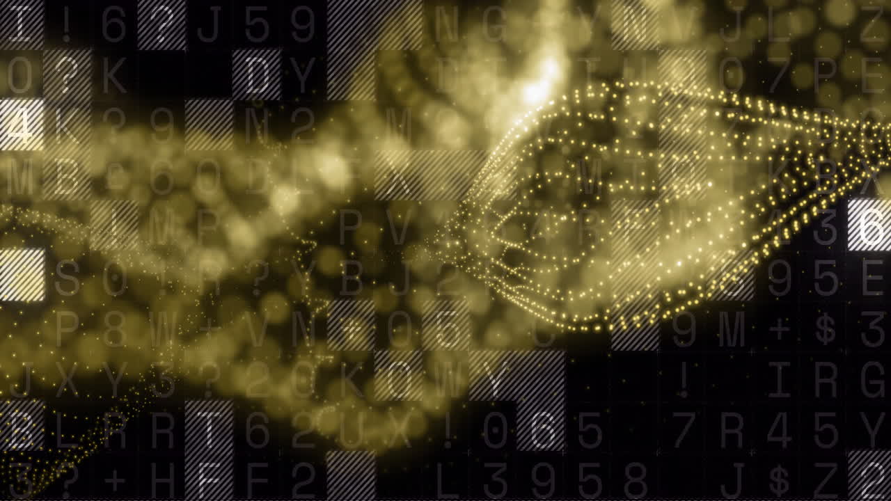 Animation of light spots over data processing on black background