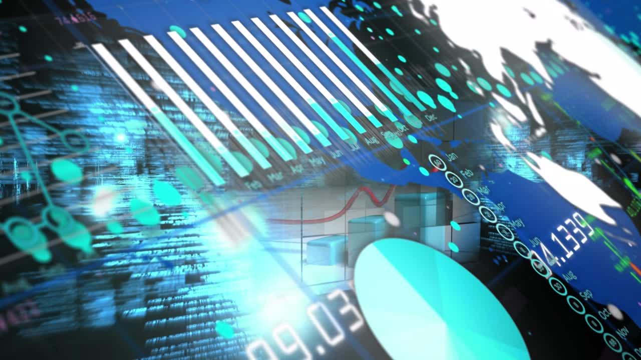 Animation of data processing on blue background