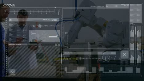 animación del procesamiento de datos sobre dos científicos varones caucásicos