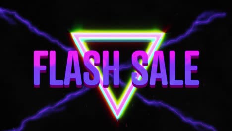 Animation-of-flash-sale-text-and-neon-triangle-on-black-background