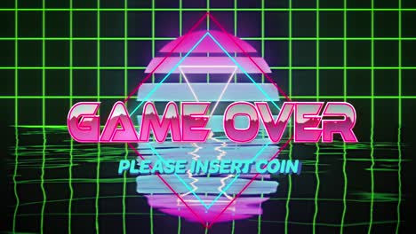 Animation-of-game-over-text-over-a-grid-and-digital-sunset