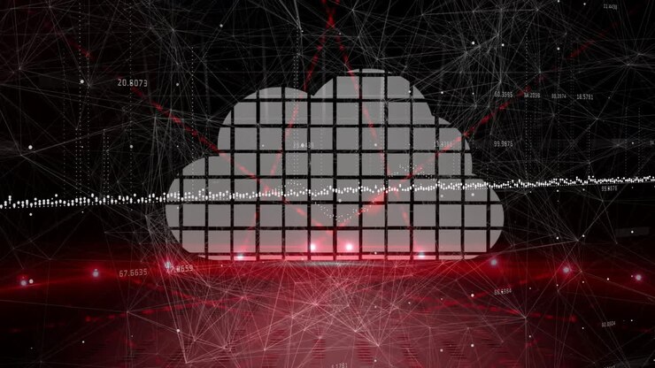 Animation af digital sky med netværksforbindelser og datavisualiseringsblokke