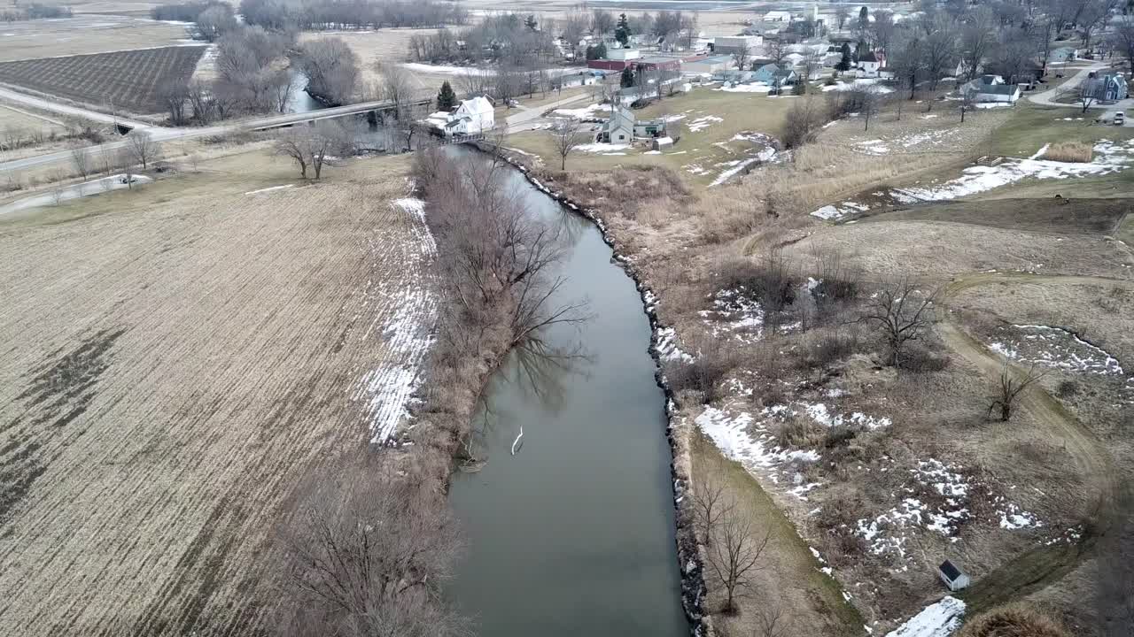 Winter Time Aerial Drone Video Of The Skunk River And The Rich Agricultural Farmland Surrounding Rural Lynnville, Iowa