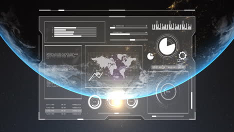 animation of data processing and world map over globe