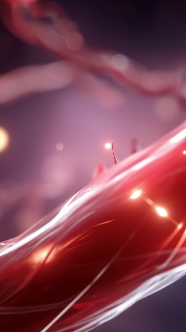 Sfondo astratto vibrante con forme organiche rosse fluide, luci brillanti ed elementi luminosi morbidi in una composizione dinamica.