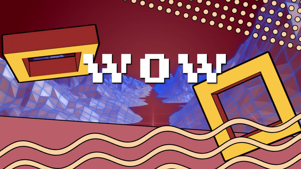 디지털 추상 공간에서 사각형과 파동으로 와우의 애니메이션