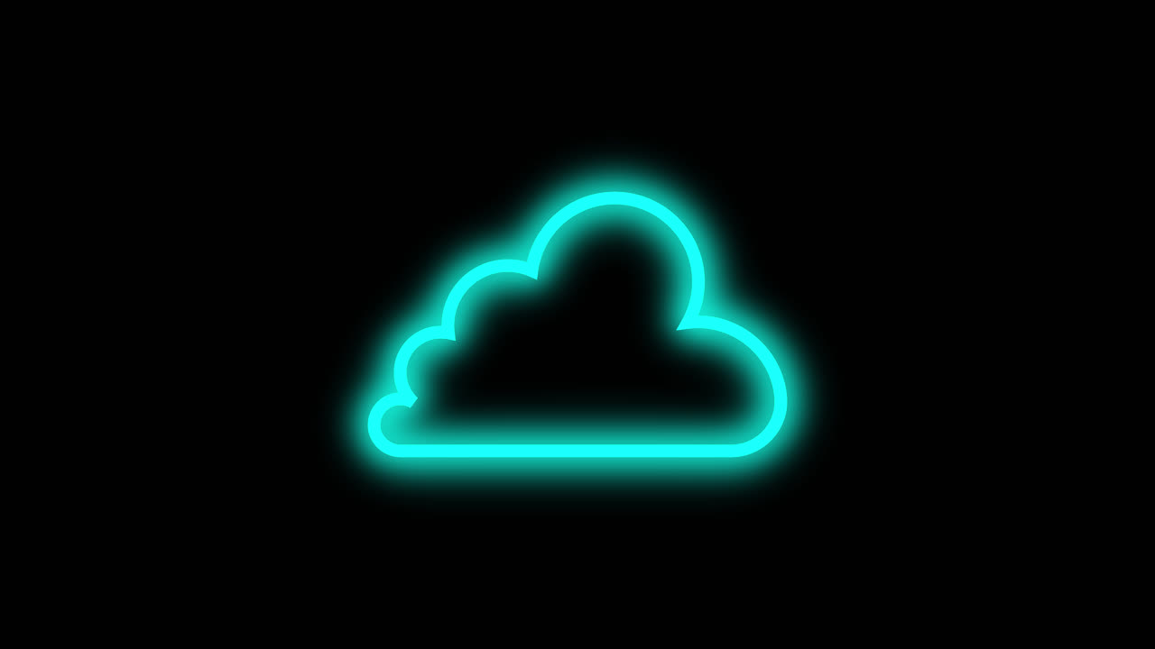 Glowing Turquoise Neon Cloud Icon Animation