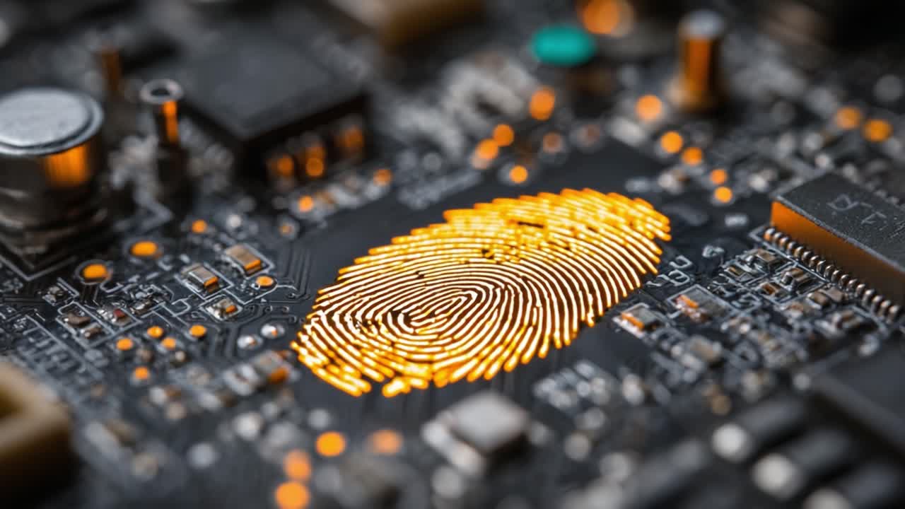 A Detailed View of a Circuit Board Featuring a Fingerprint Design, Highlighting the Integration of Biometrics and Technology in Modern Electronics