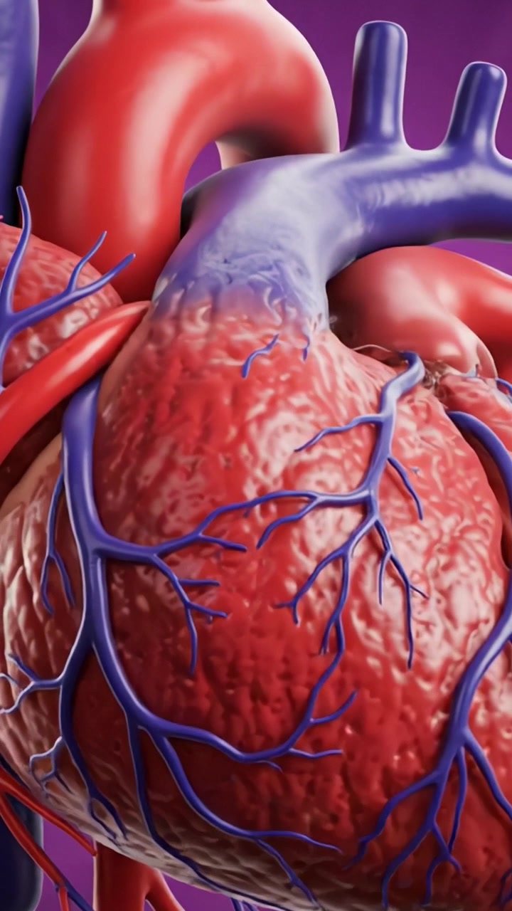 Anatomical Close-Up of the Human Heart Showcasing Its Intricate Structures and Veins in a Detailed 3D Rendering Against a Vibrant Background