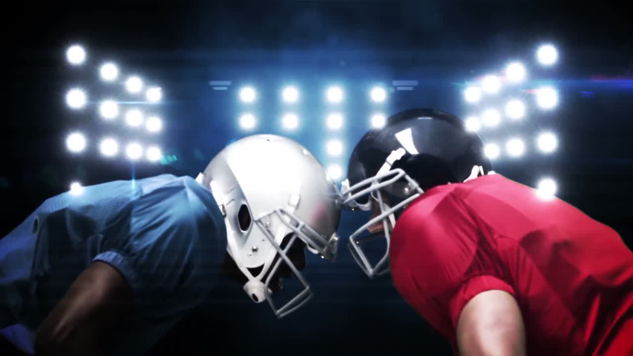 ⁇ 박이는 불빛에 대항하는 미국 축구 선수들