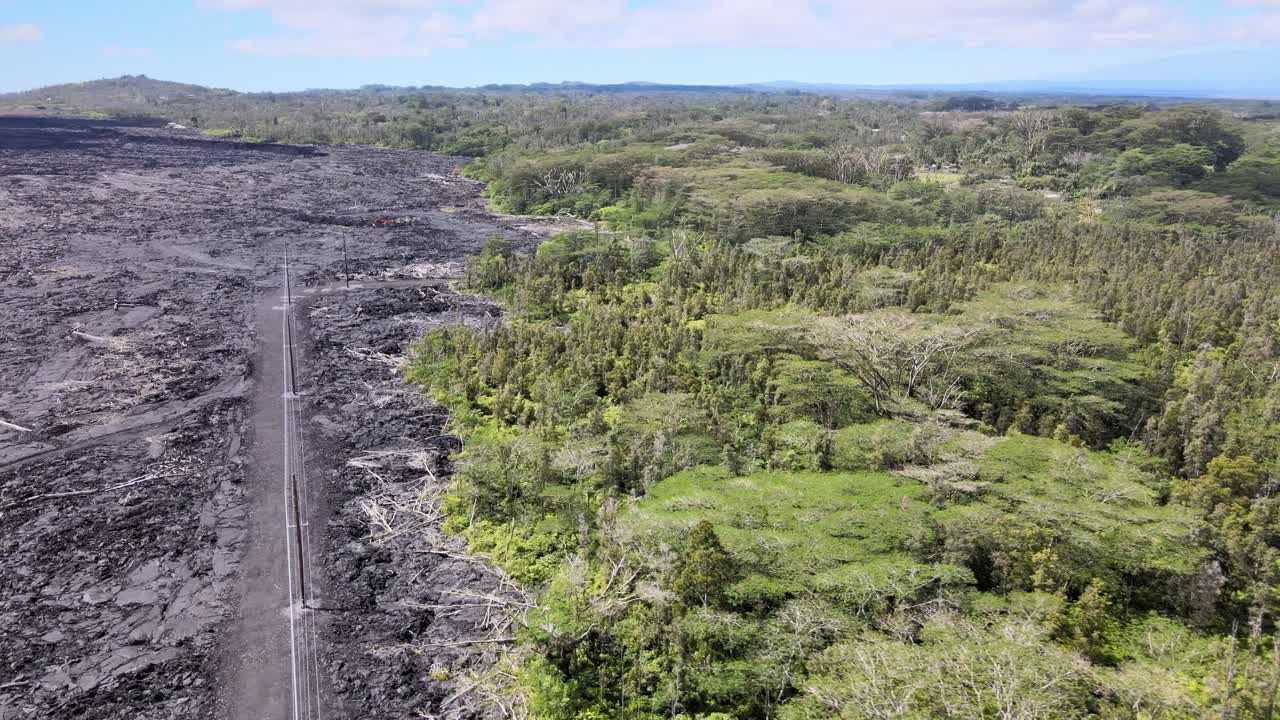huellas de drones, revelando vastos campos de lava de la erupción de leilani en la isla grande, hawai