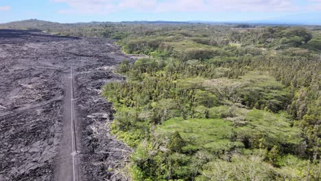 drone tracks, revealing vast lava fields from leilani eruption on big island, hawaii