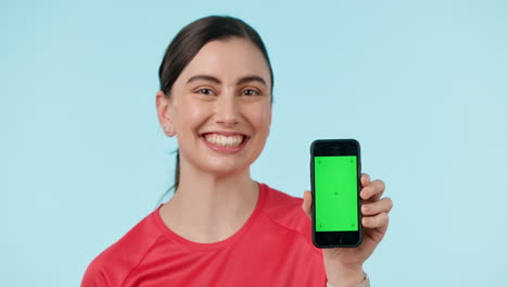 Green-screen,-phone-and-face-of-happy-woman