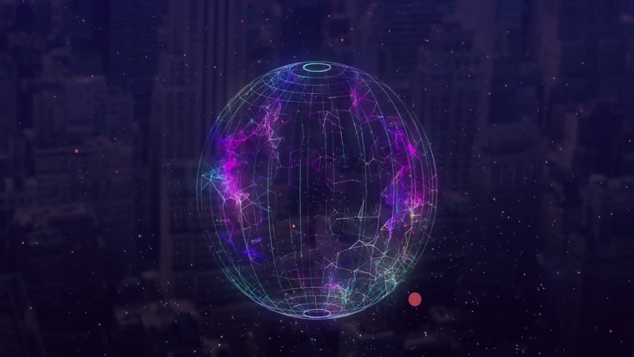 Animation of text with globe and network of connections
