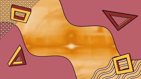Animation-Rotierender-Dreiecke-Und-Quadrate-Auf-Orangefarbenem-Hintergrund
