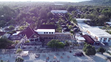 aerial view of tropical beach resort and palm trees