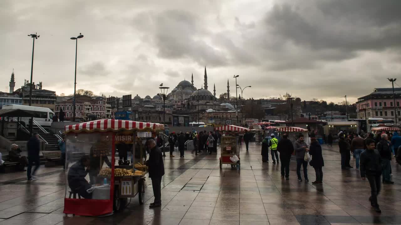 Istanbul Eminonu in winter, moody time lapse