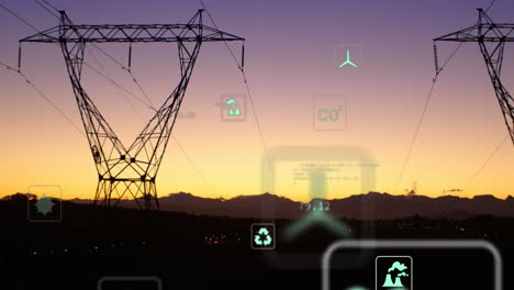 animation of digital icons and data processing over power lines