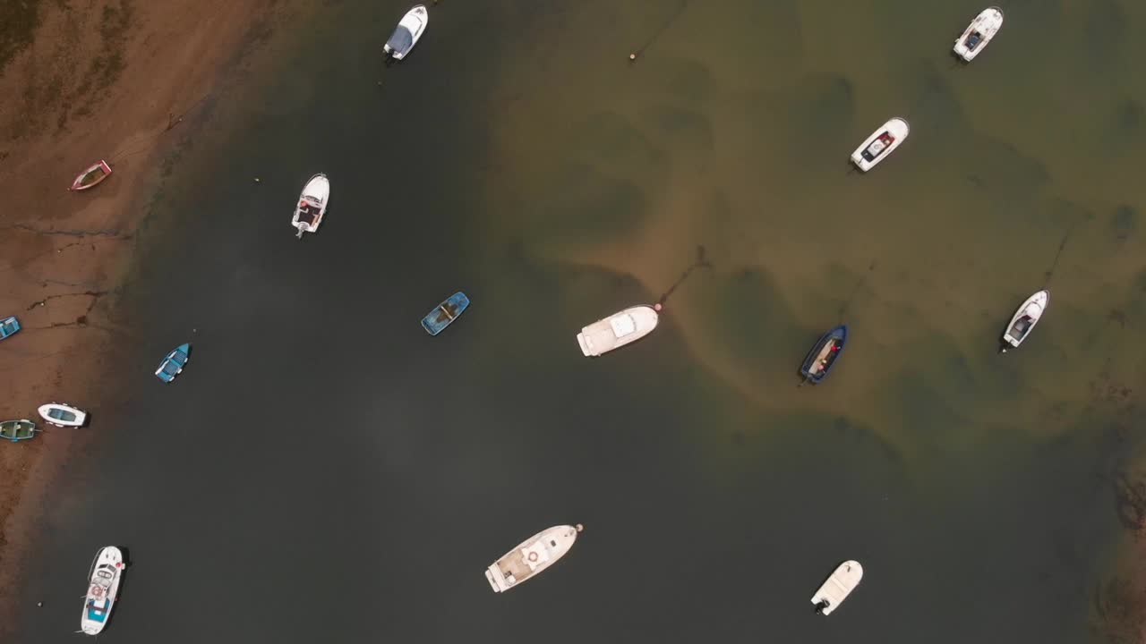 강에서 보트, 드론 상공 촬영