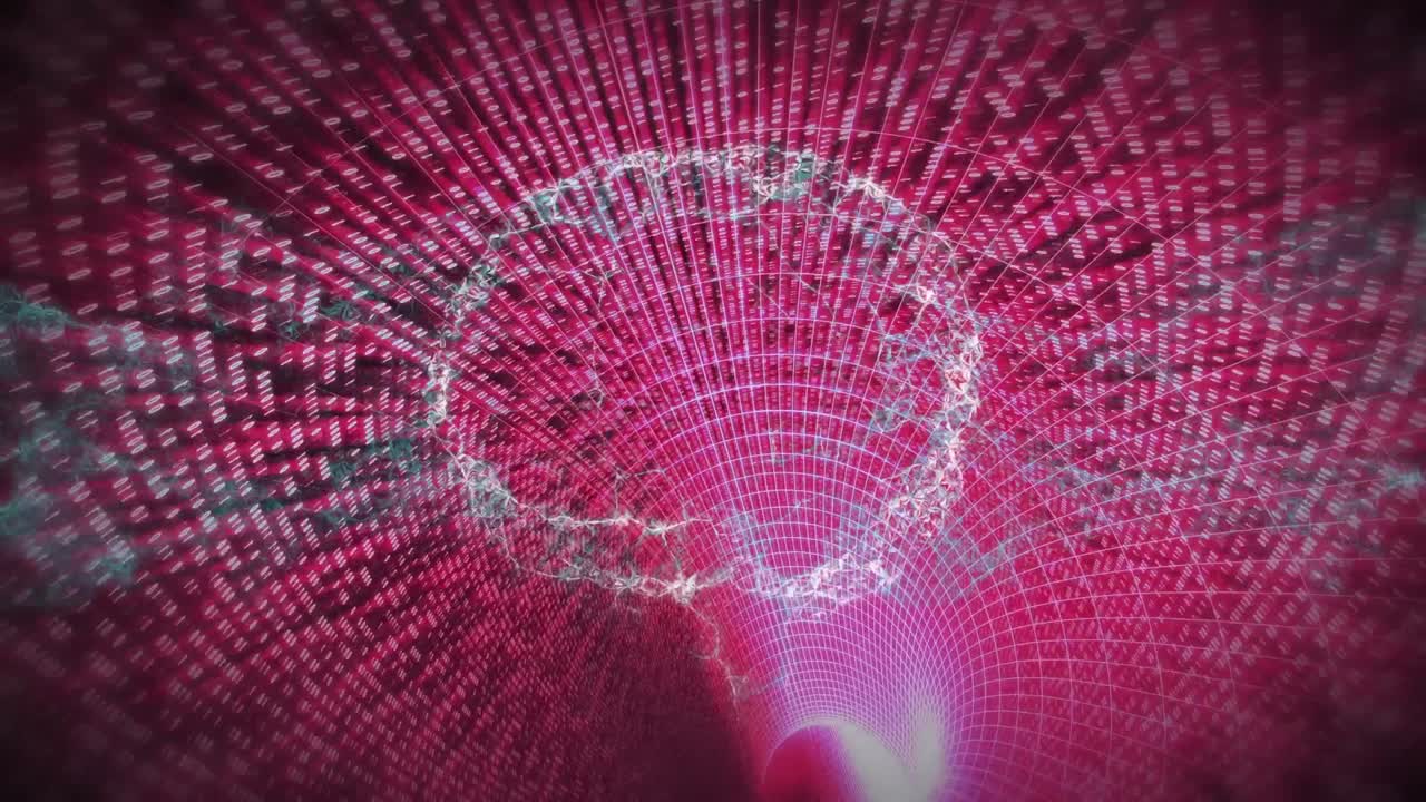 animación del cerebro humano sobre el túnel digital rosa