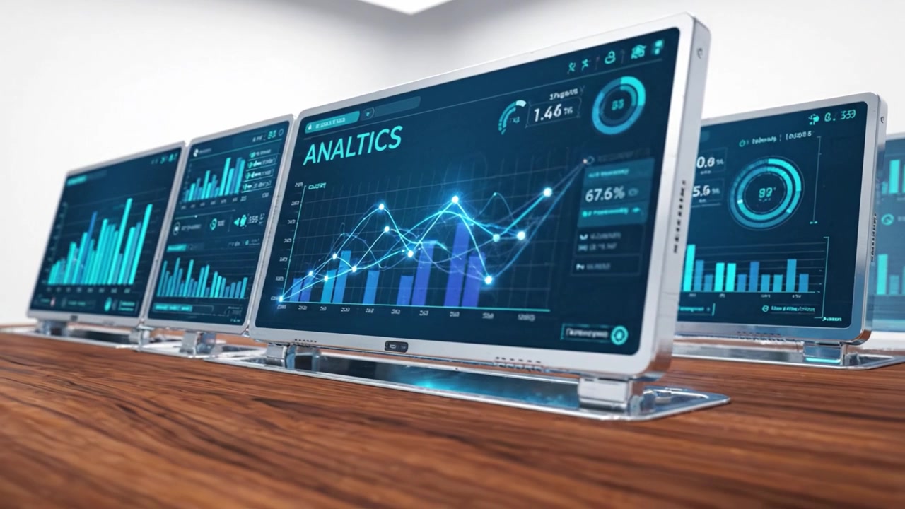 Advanced Data Analytics Hub with Interactive Screens Showcasing Dynamic Graphs and Statistics for Enhanced Decision-Making and Business Intelligence Applications