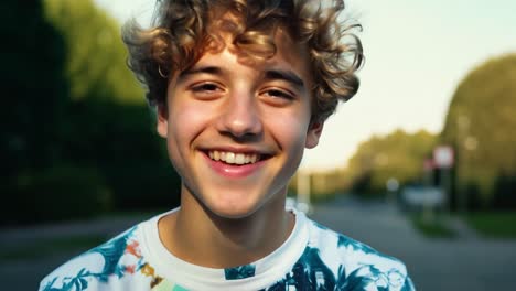 portrait of a smiling young man with curly blonde hair