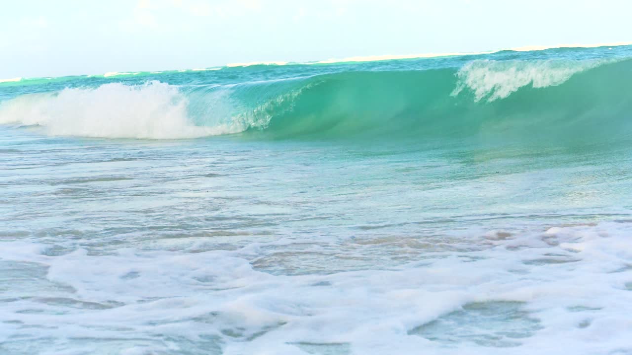 Hand held view of the raging waves in the Caribbean sea