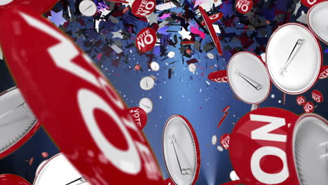 múltiples insignias de voto y estrellas que se mueven contra un fondo azul