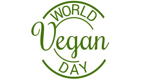 animación del texto del día mundial vegano en círculo verde, sobre un fondo blanco