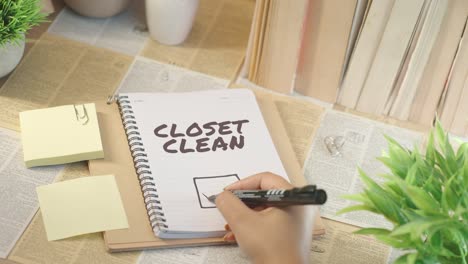 ticking off closet clean from checklist
