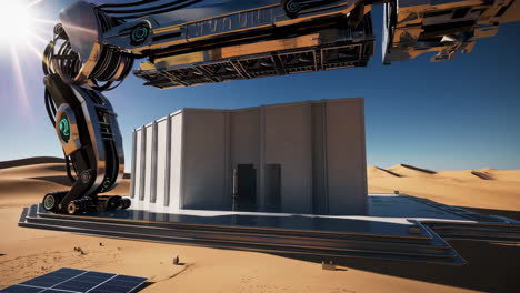 robot building a structure in the desert