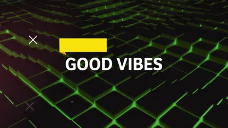 Animation-of-good-vibes-text-over-shapes-on-black-background