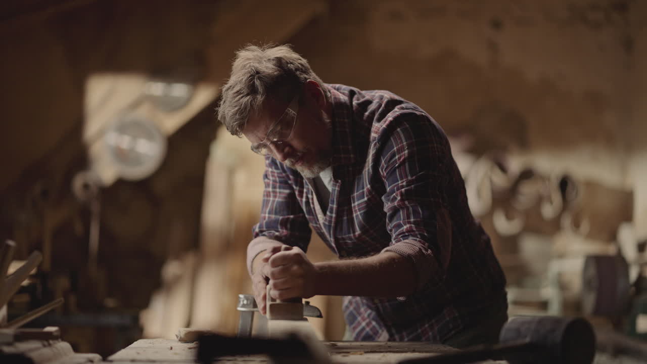 Man woodworking in workshop